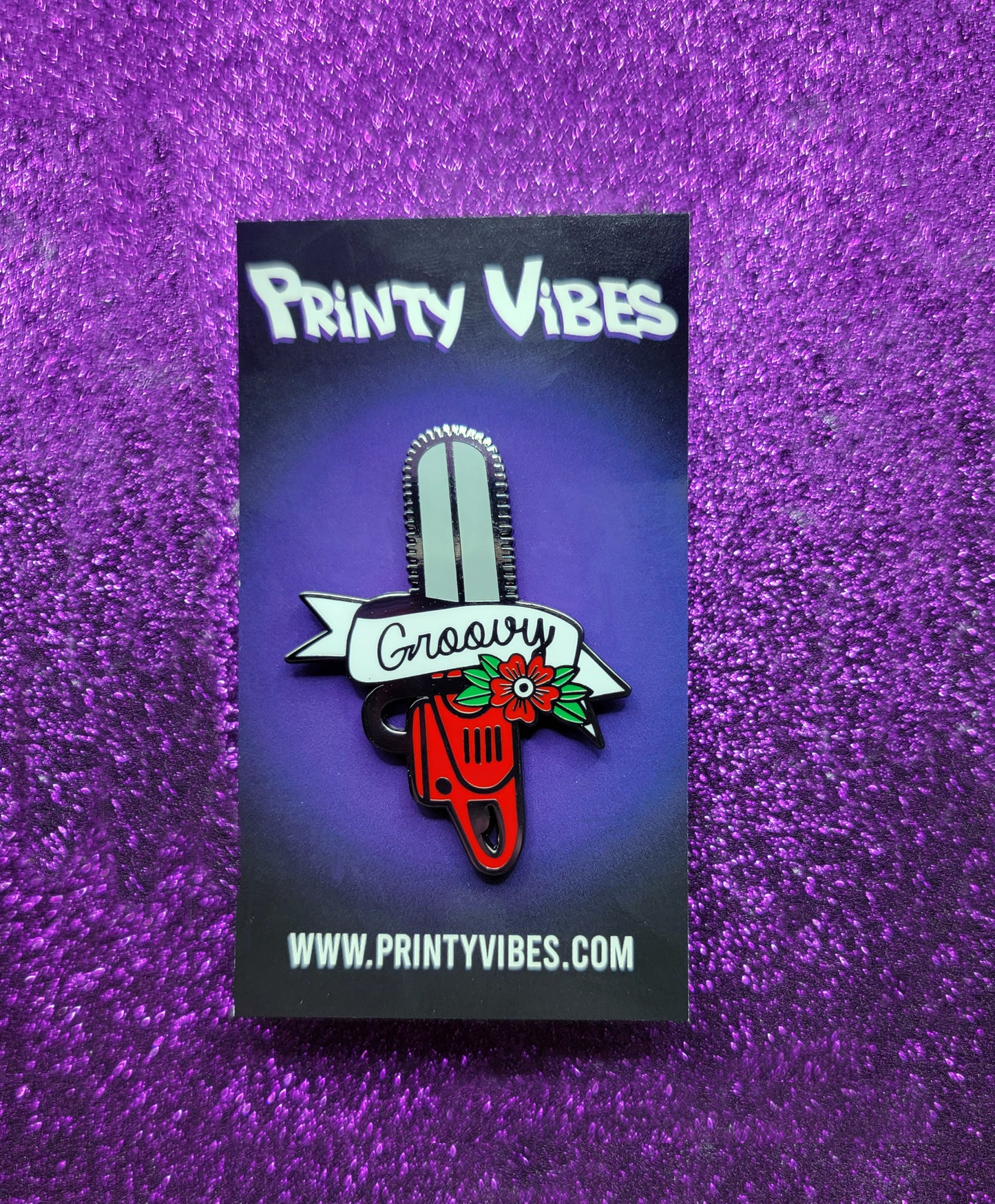 Groovy Chainsaw Evil Dead Enamel Pin