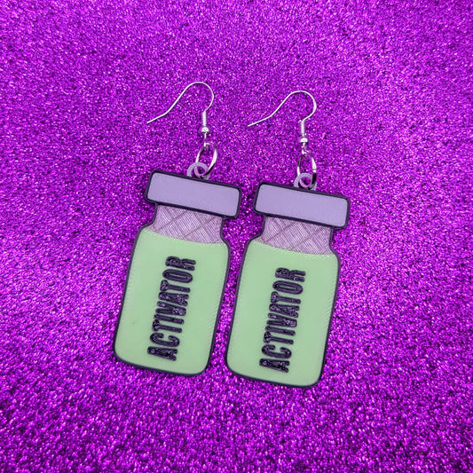 Glow In The Dark Activator Vial 3D Printed Statement Earrings