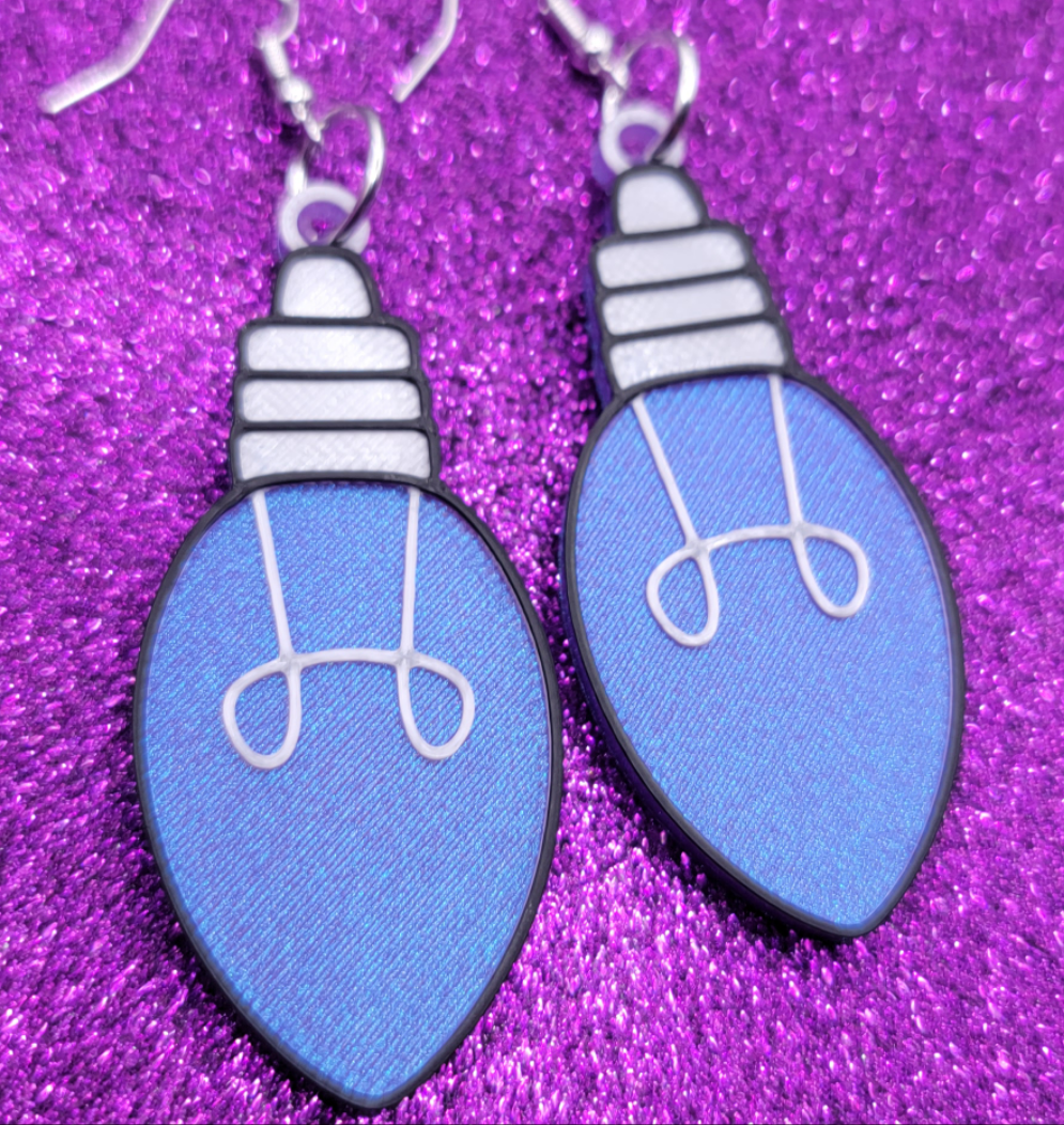 Purple Iridescent Christmas Light Bulb Earrings Statement Earrings 3D Printed