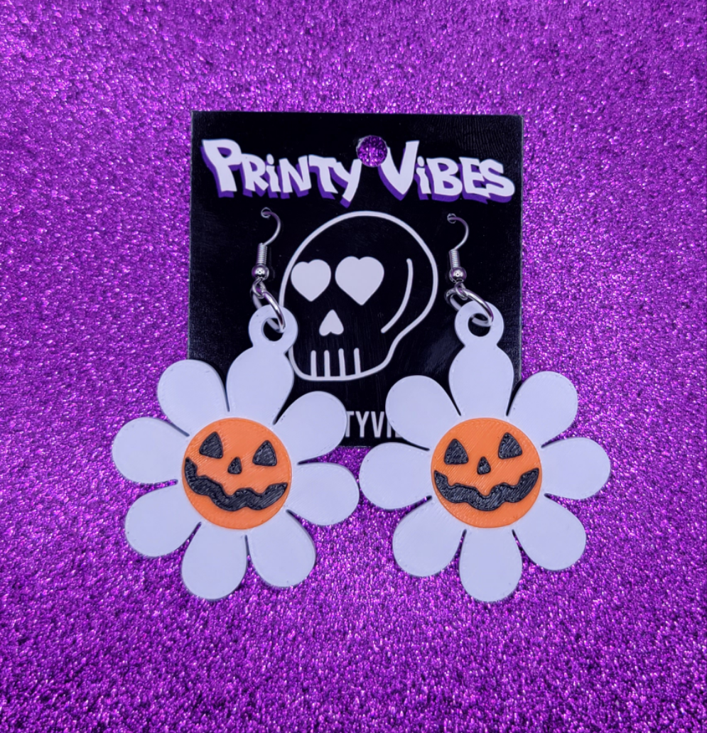 Halloween Pumpkin Daisy Earrings 3D Printed