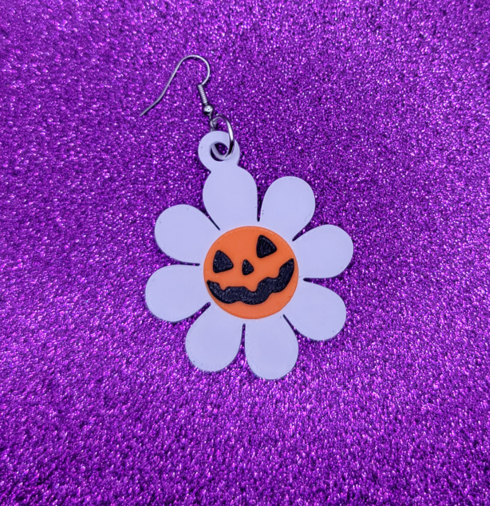 Halloween Pumpkin Daisy Earrings 3D Printed
