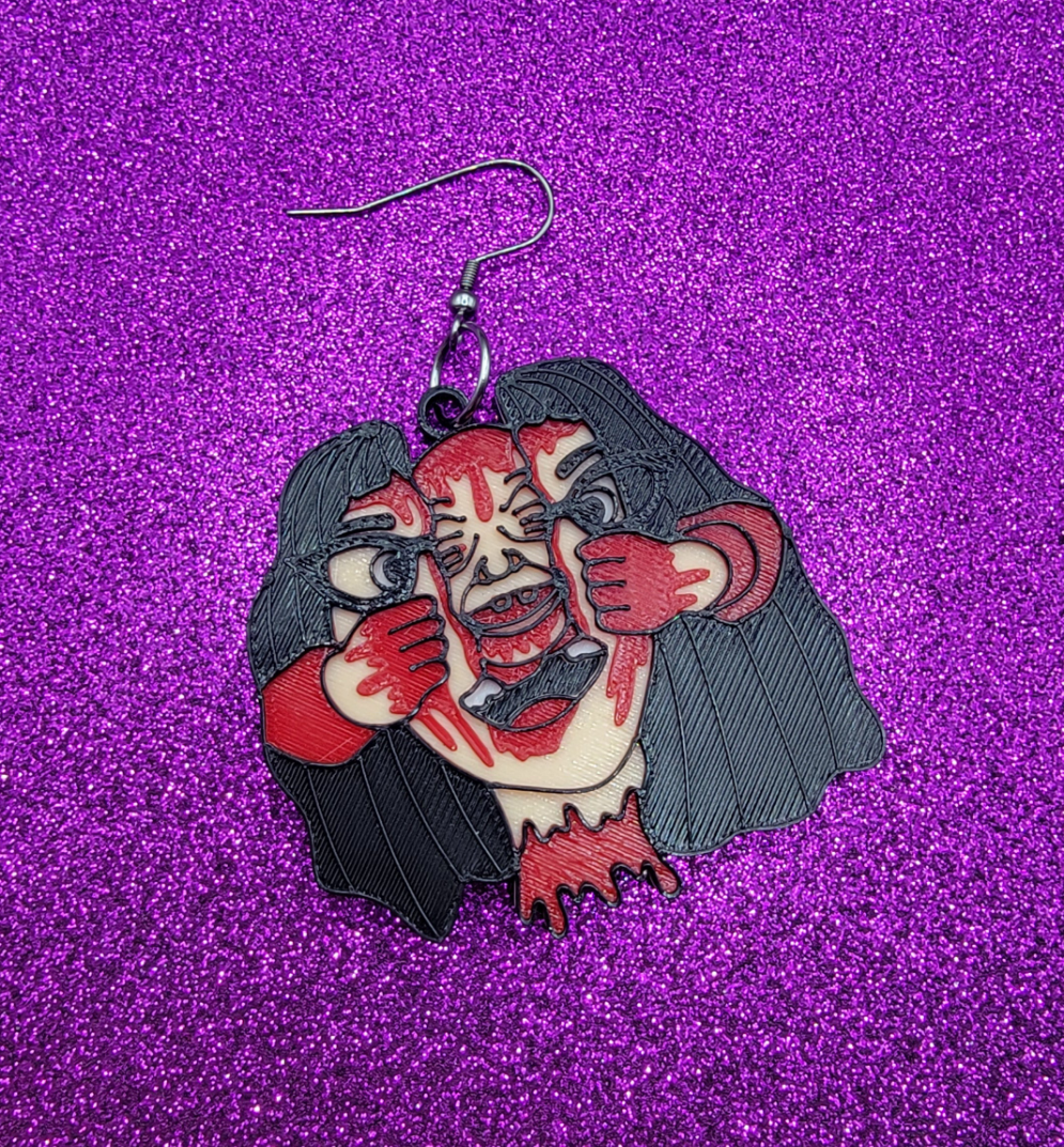 Dead Alive Horror Movie Statement Earrings 3D Printed