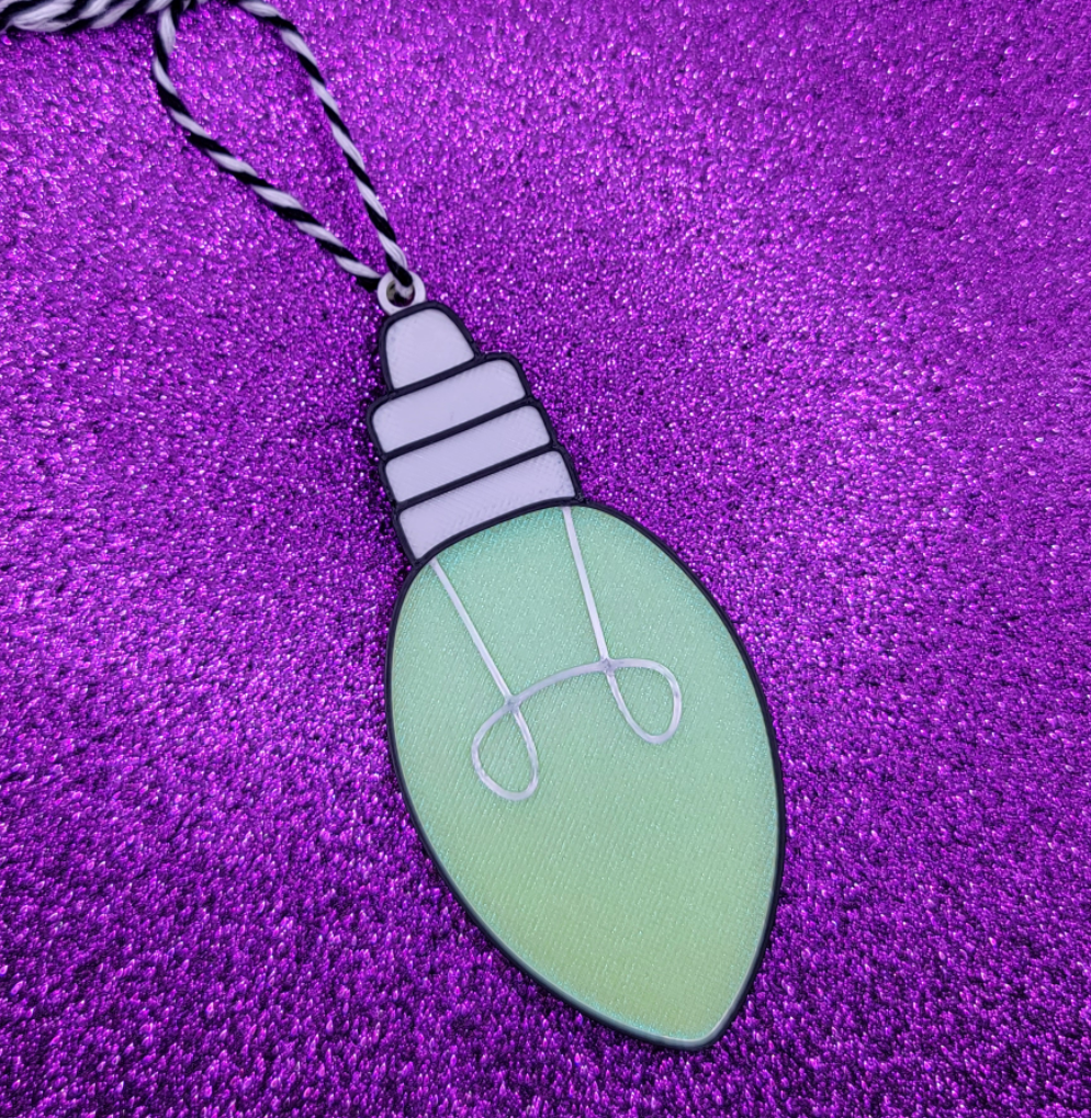Green Iridescent Light Bulb 3D Printed Christmas Ornament