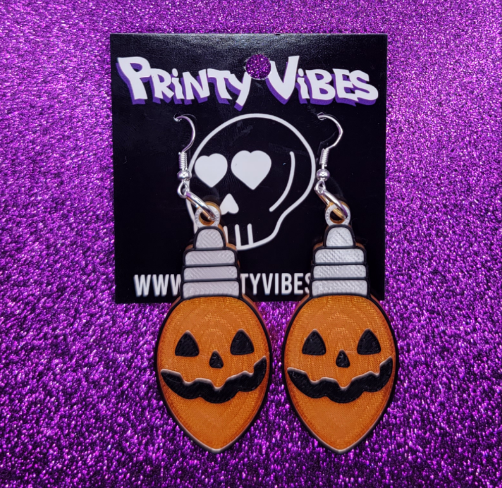 Spooky Christmas Pumpkin Light Bulb Earrings Statement Earrings 3D Printed
