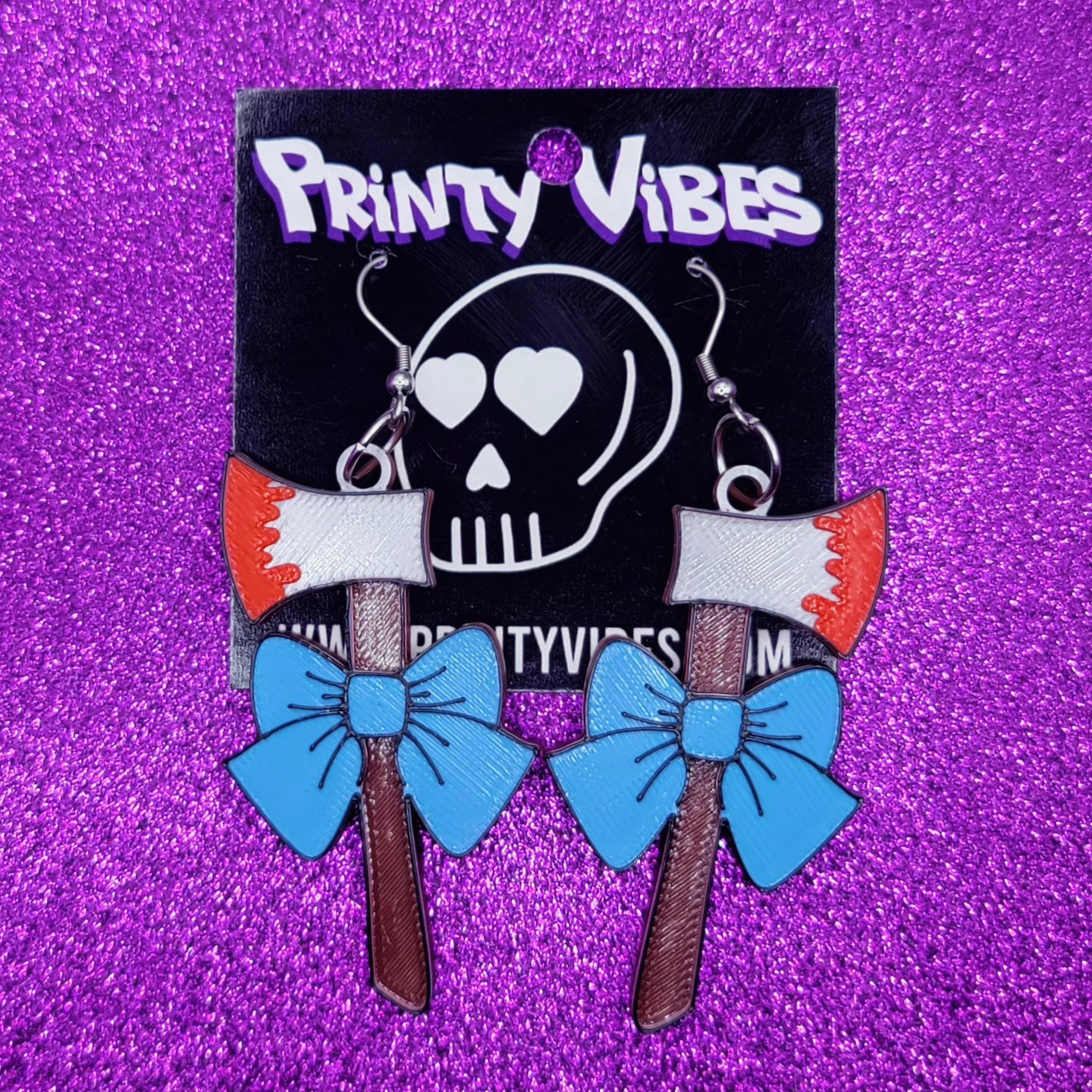 Pearl Bow Axe Statement Earrings 3D Printed