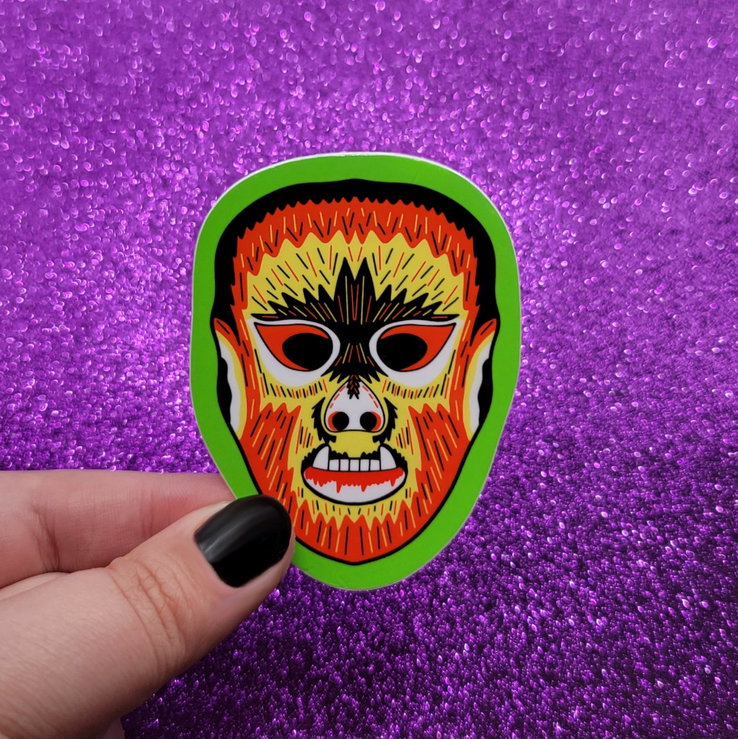 Wolfman Halloween Mask Sticker 2.5"x3"