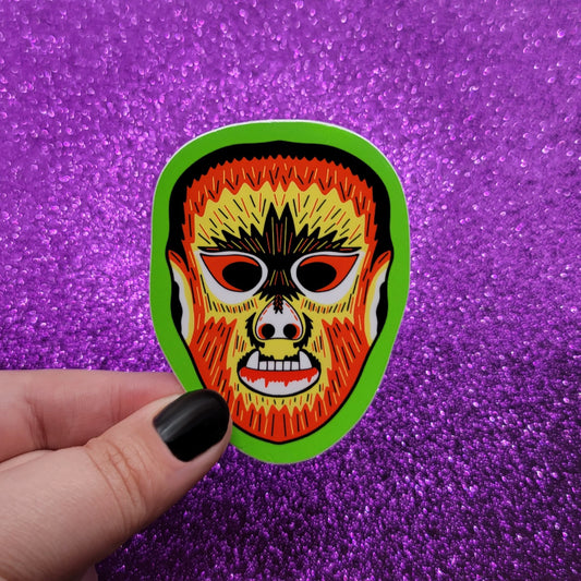 Wolfman Halloween Mask Sticker 2.5"x3"
