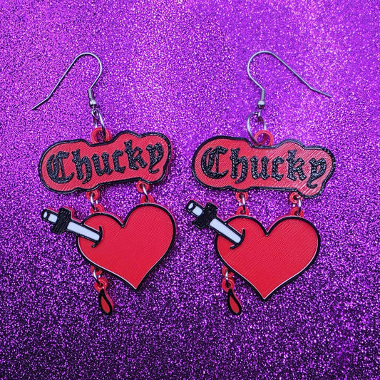 Tiffany Tattoo Horror Movie Statement Earrings 3D Printed