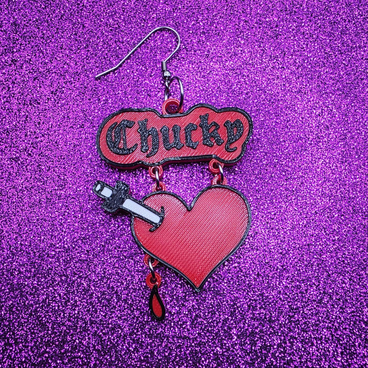 Tiffany Tattoo Horror Movie Statement Earrings 3D Printed