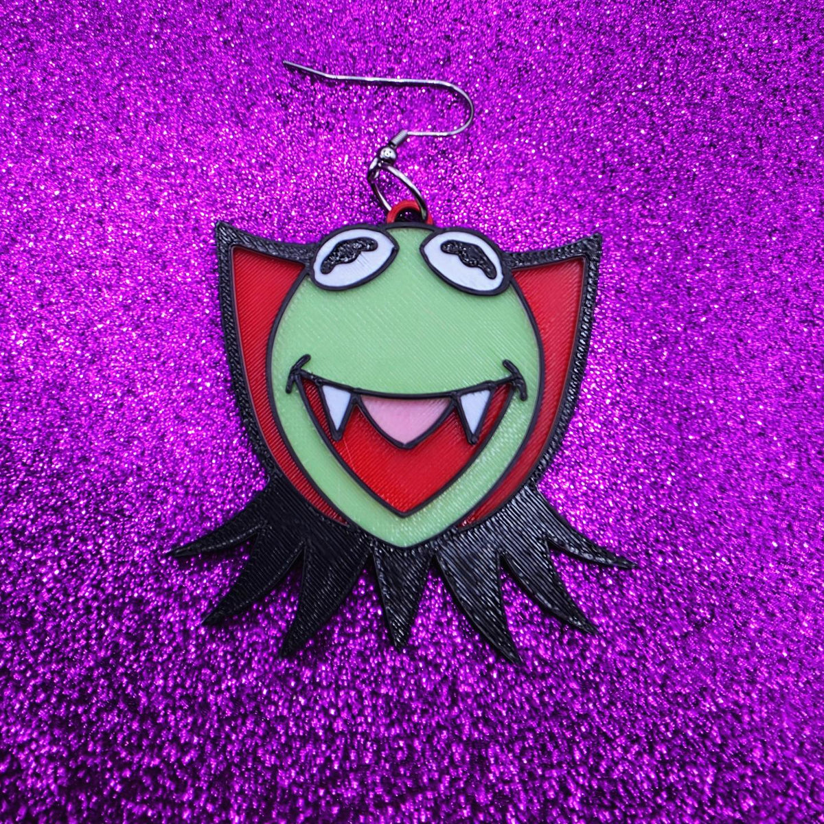 Vampire Kermit Statement Earrings 3D Printed