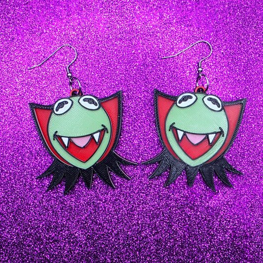 Vampire Kermit Statement Earrings 3D Printed