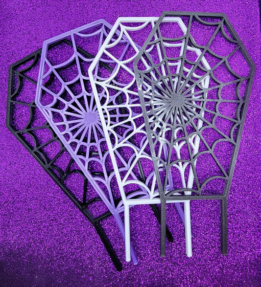 Spiderweb Coffin 3D Printed Spooky Indoor House Plant Trellis Decoration