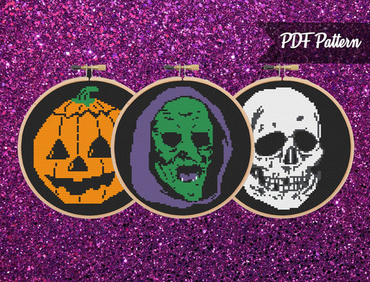 Halloween Masks Cross Stitch PDF Pattern Set - Instant Download