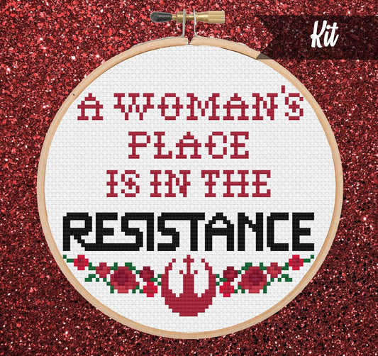 A Womans Place Is In The Resistance Star Wars Feminist Cross Stitch Kit