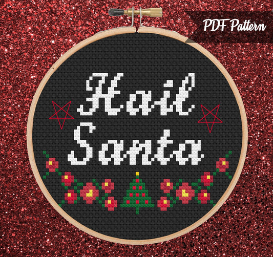 Hail Santa Christmas Holly Cross Stitch PDF Pattern - Instant Download