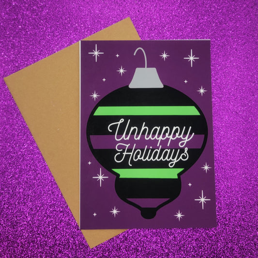 Unhappy Holidays Ornament Spooky Christmas Greeting Card 5x7, Goth Christmas, Creepmas Card, Horror Holiday