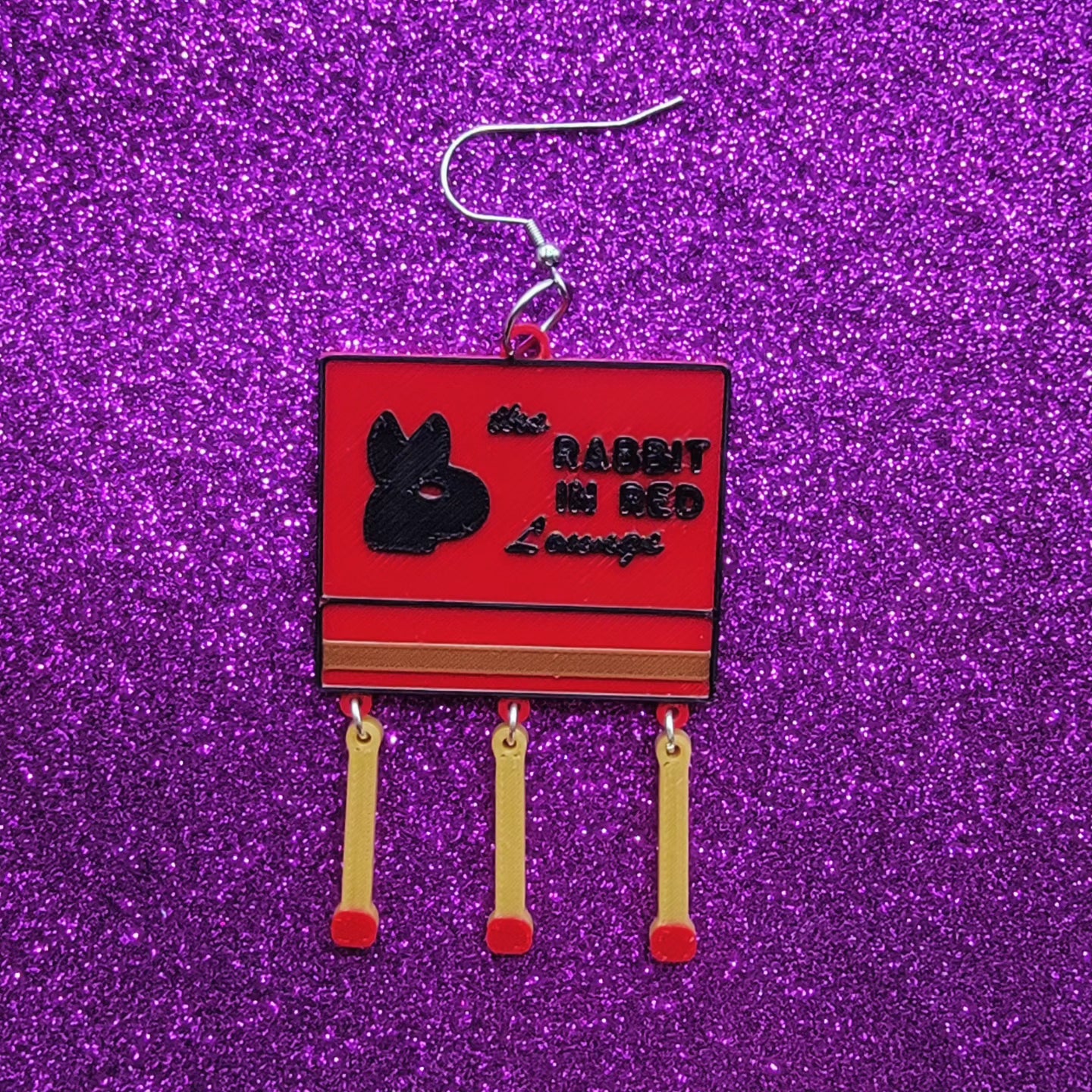 Rabbit In Red Horror Movie Statement Earrings 3D Printed