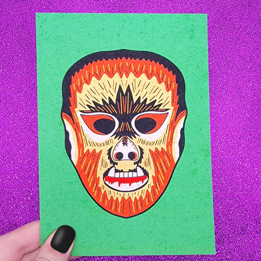 Retro Wolfman Monster Mask Art Print 5"x7"