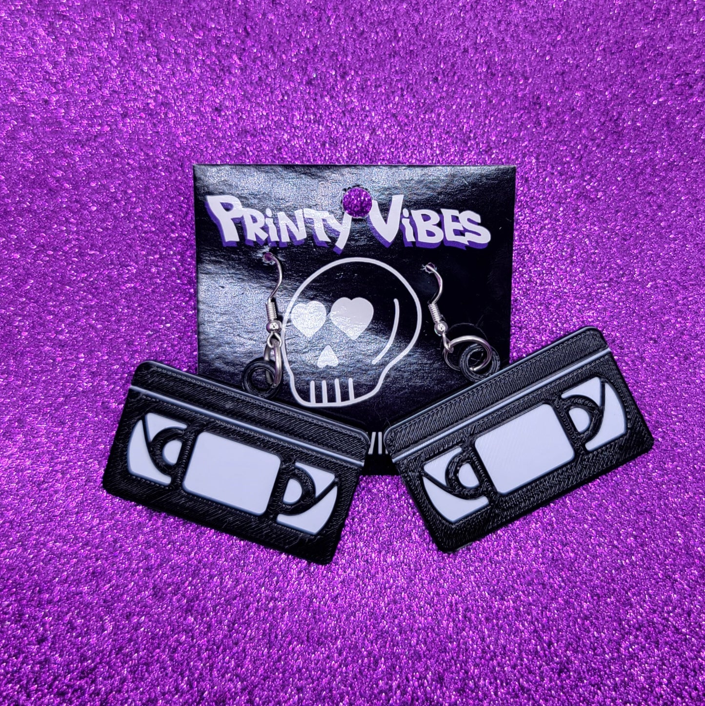 VHS Tape Statement Earrings 3D Printed