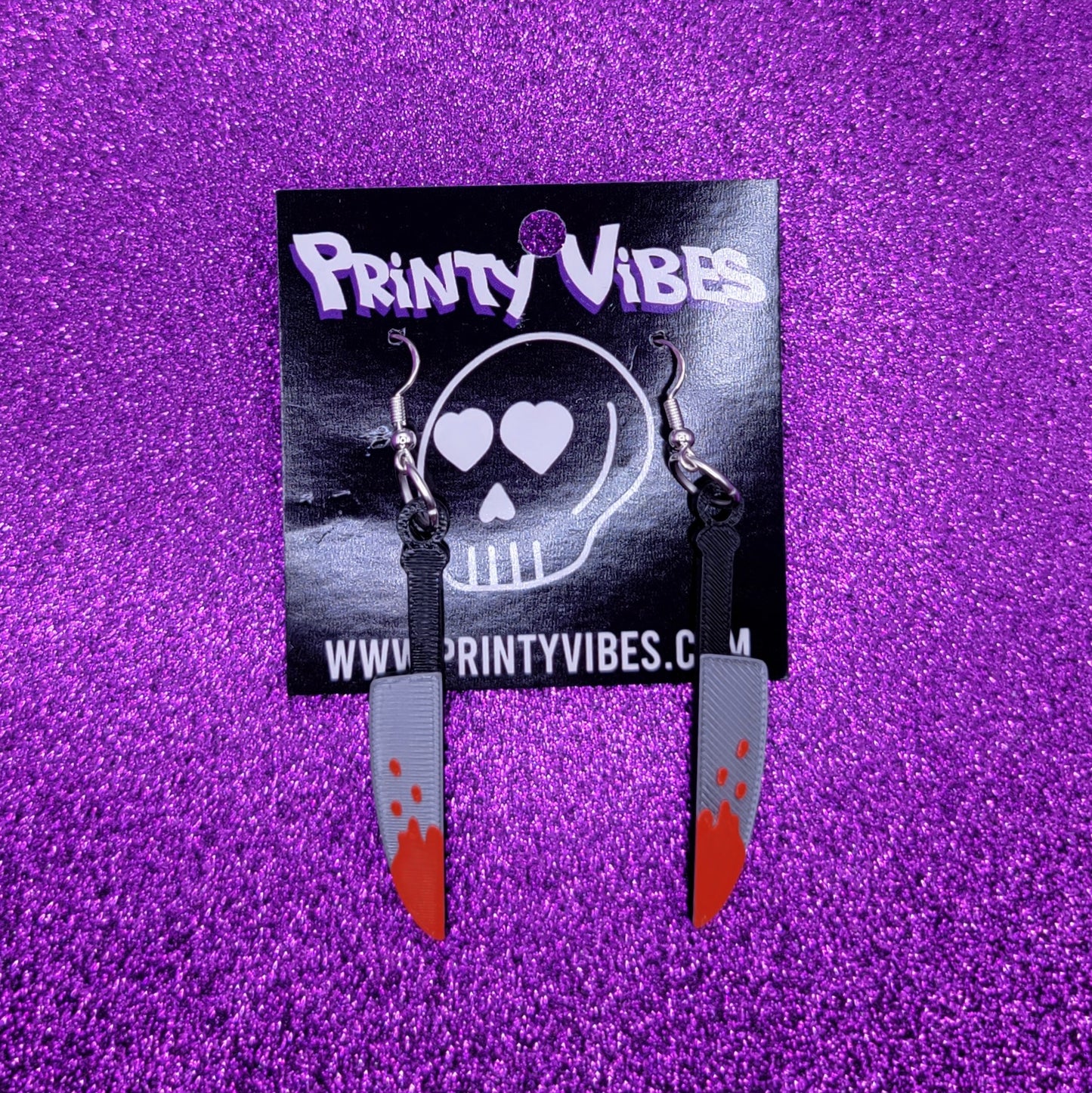 Slasher Bloody Knife Statement Earrings 3D Printed