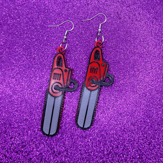 Groovy Chainsaw Statement Earrings 3D Printed