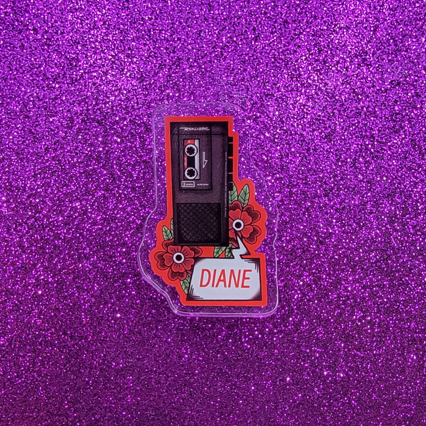 Diane Tape Recorder Acrylic Pin
