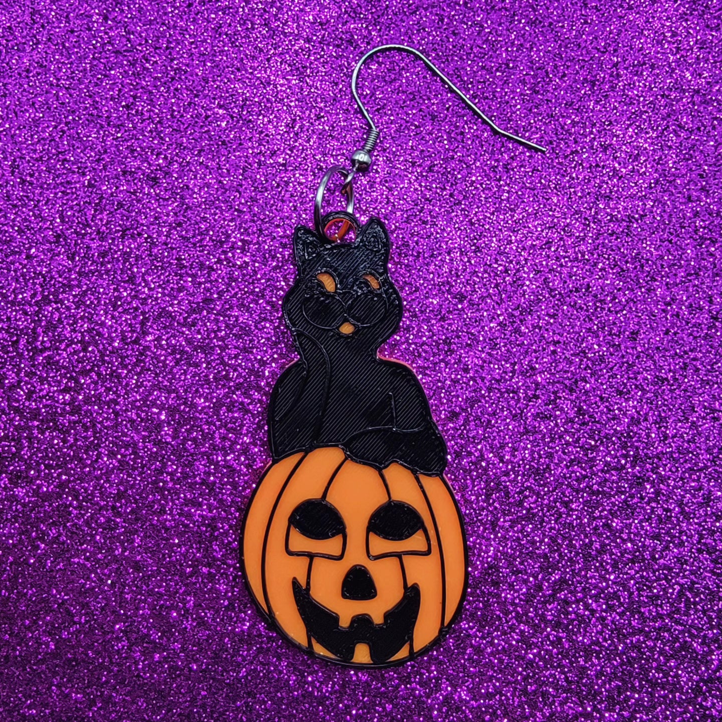 Vintage Halloween Pumpkin Cat Blow Mold Statement Earrings 3D Printed
