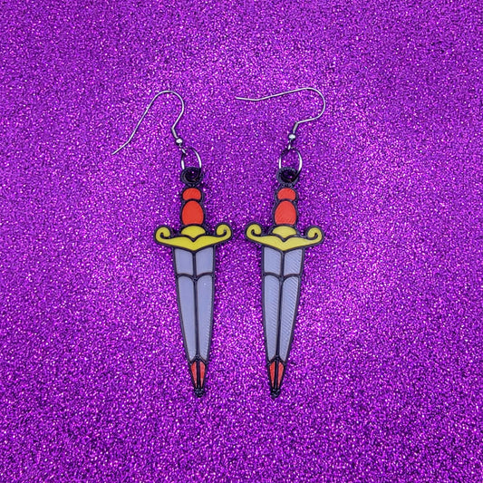 Tattoo Dagger Statement Earrings 3D Printed