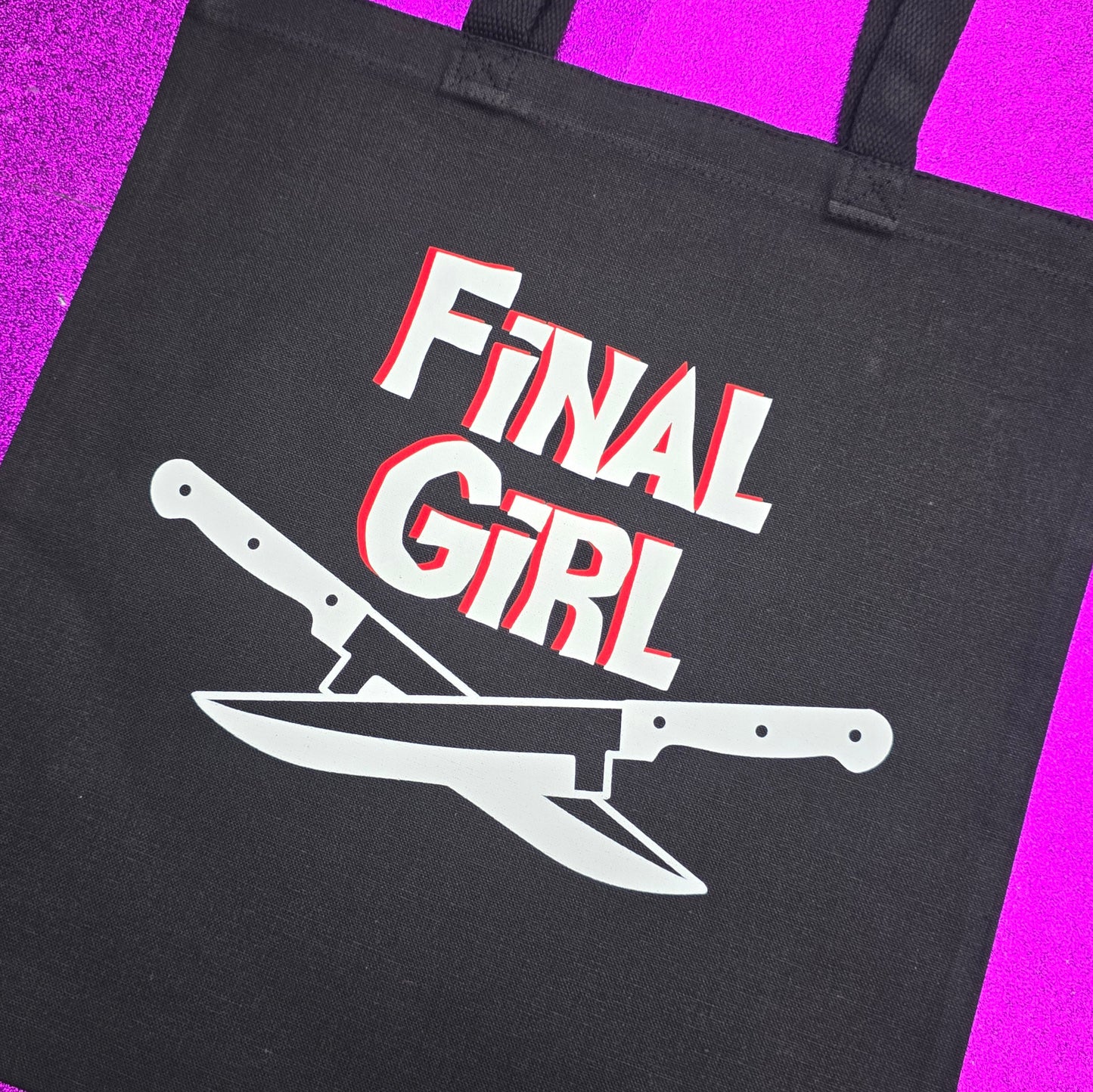 Final Girl Tote Bag Black Cotton Reusable Shopping Bag 15"x16" Horror Goth Spooky