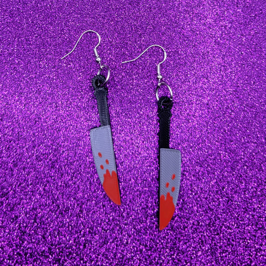 Slasher Bloody Knife Statement Earrings 3D Printed