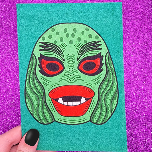 Retro Creature Monster Mask Art Print 5"x7"