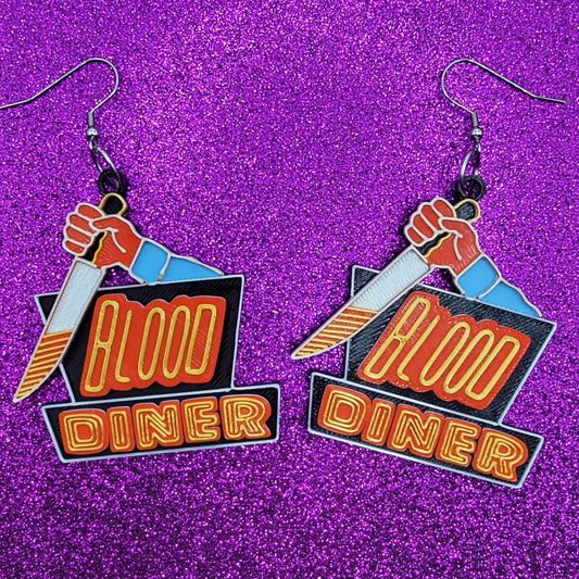 Blood Diner Horror Movie Statement Earrings 3D Printed
