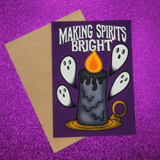 Making Spirits Bright Spooky Christmas Greeting Card 5x7, Goth Christmas, Creepmas Card, Horror Holiday
