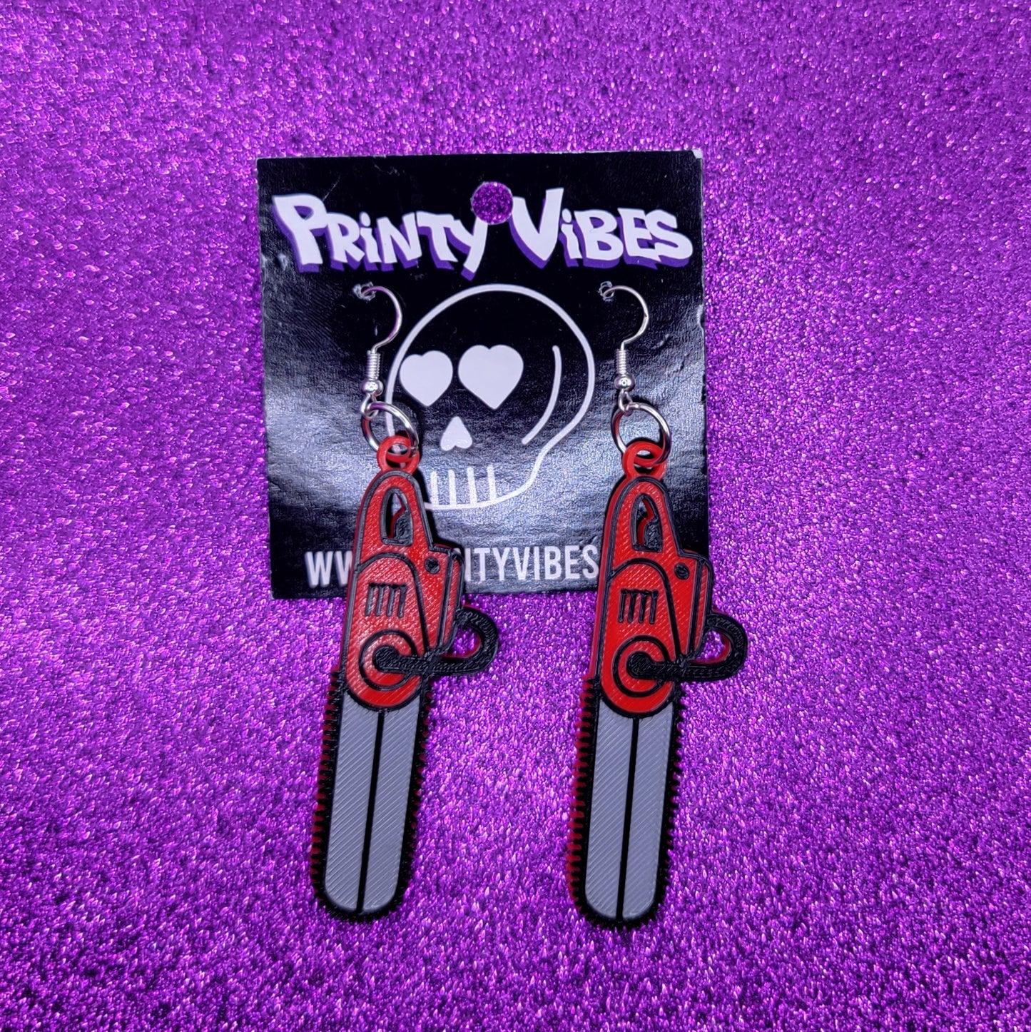 Groovy Chainsaw Statement Earrings 3D Printed