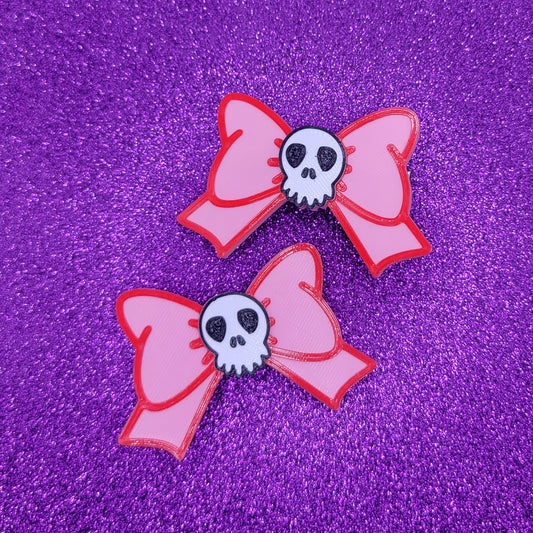 Pink Skull Bow Halloween Hair Clips