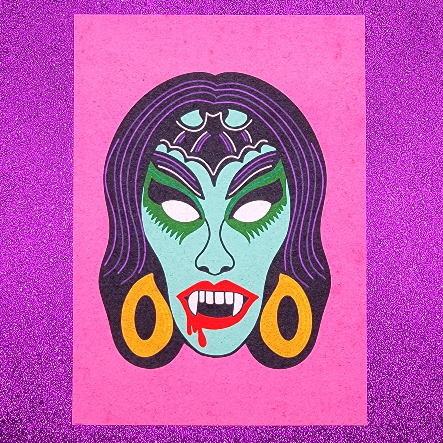 Retro Vamp Lady Monster Mask Art Print 5"x7"