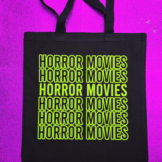 Horror Movies Tote Bag Black Cotton Reusable Shopping Bag 15"x16" Goth Spooky