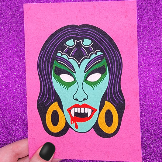 Retro Vamp Lady Monster Mask Art Print 5"x7"