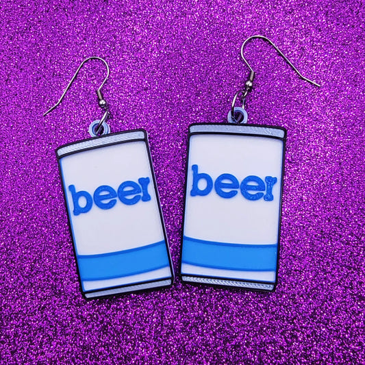 Repo Man Beer Can Statement Earrings 3D Printed