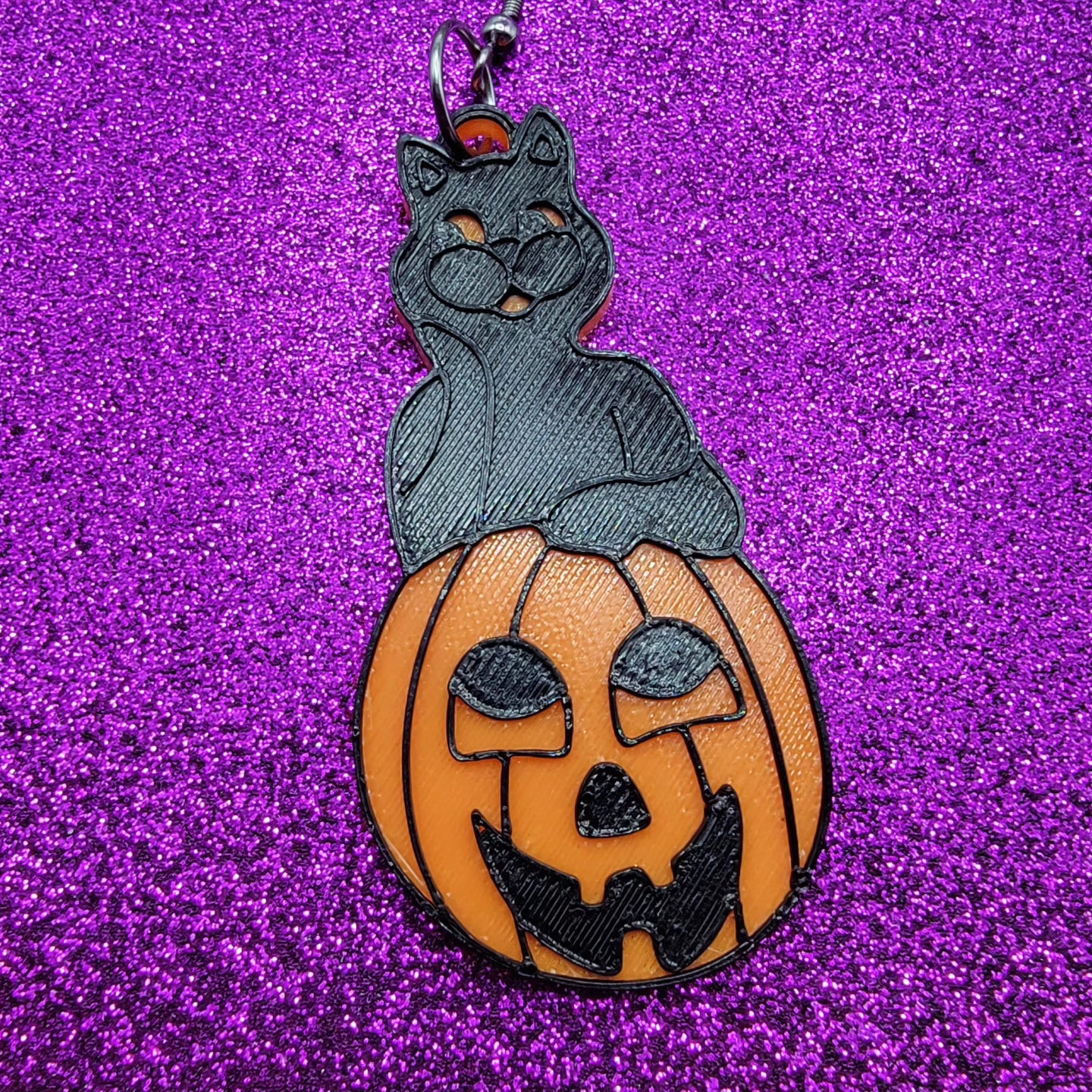Vintage Halloween Pumpkin Cat Blow Mold Statement Earrings 3D Printed