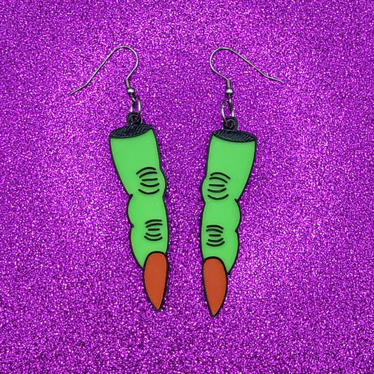 Retro Halloween Witch Finger Glow In The Dark Statement Earrings 3D Printed