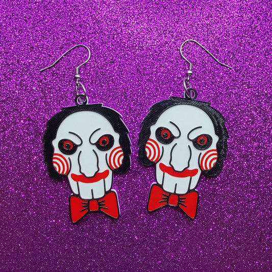 Puppet Horror Movie Statement Earrings 3D Printed