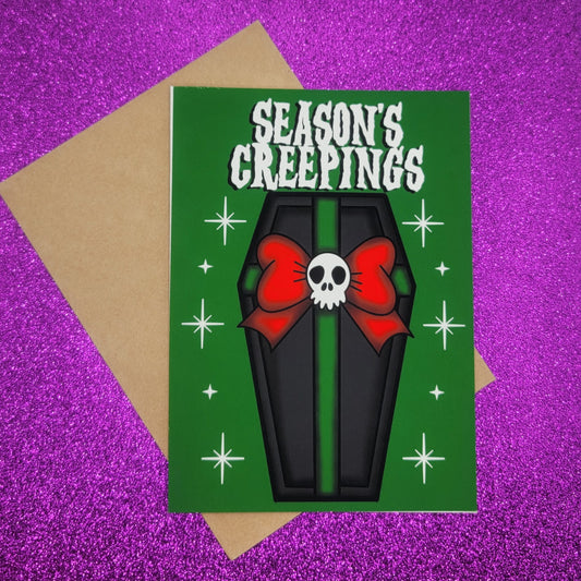 Season's Creepings Coffin Spooky Christmas Greeting Card 5x7, Goth Christmas, Creepmas Card, Horror Holiday