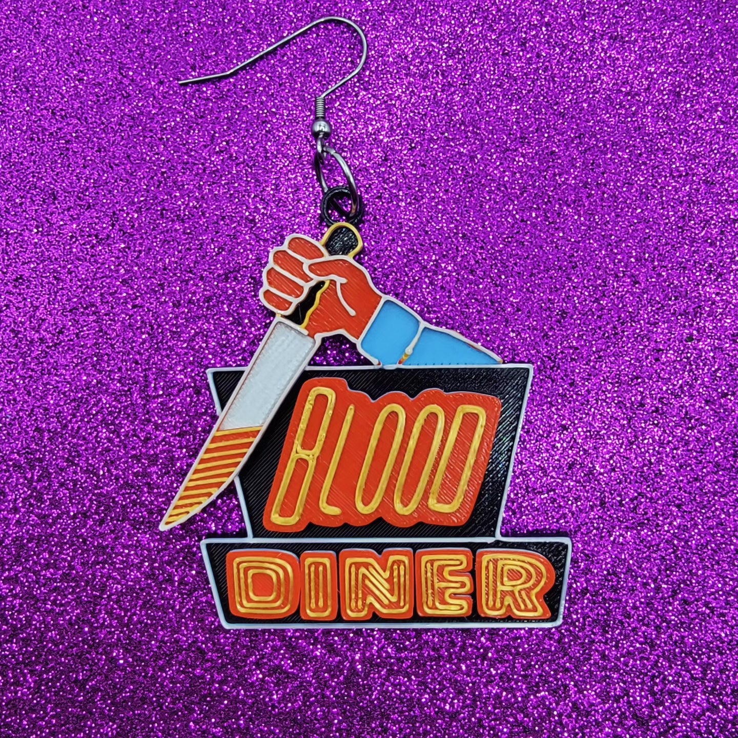 Blood Diner Horror Movie Statement Earrings 3D Printed