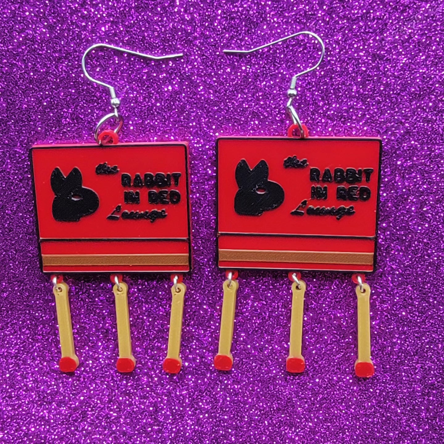 Rabbit In Red Horror Movie Statement Earrings 3D Printed