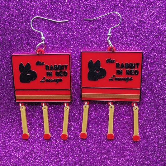 Rabbit In Red Horror Movie Statement Earrings 3D Printed