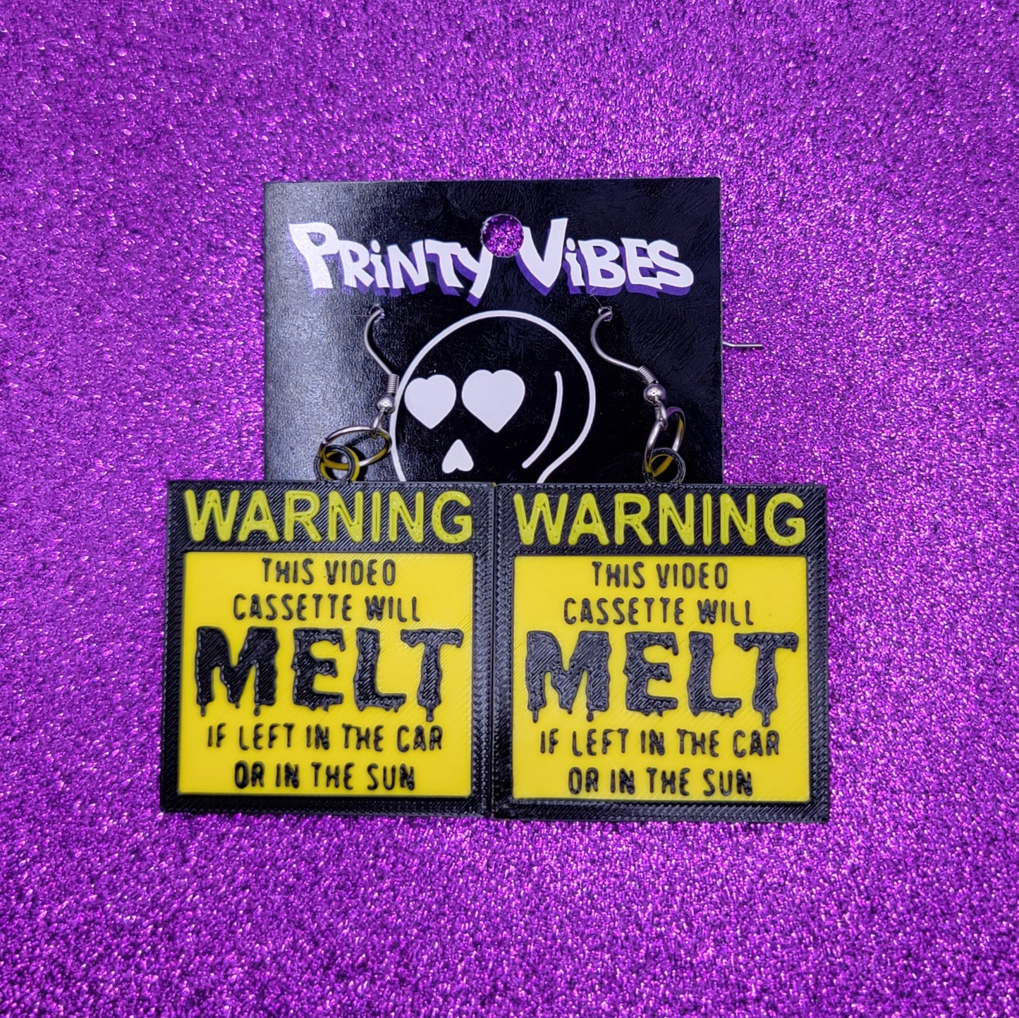 VHS Melt Sticker Statement Earrings 3D Printed