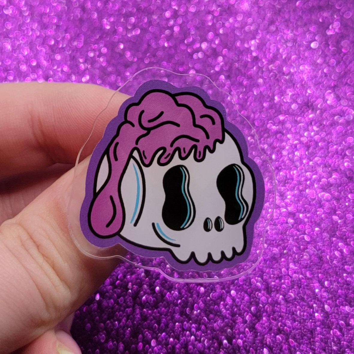 Melting Brain Skull Acrylic Pin