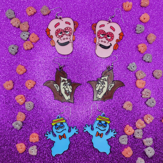 Cereal Monster Mix and Match Statement Earrings 3D Printed