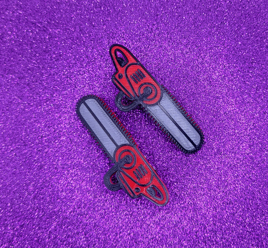 Red Chainsaw Horror Movie Hair Clips